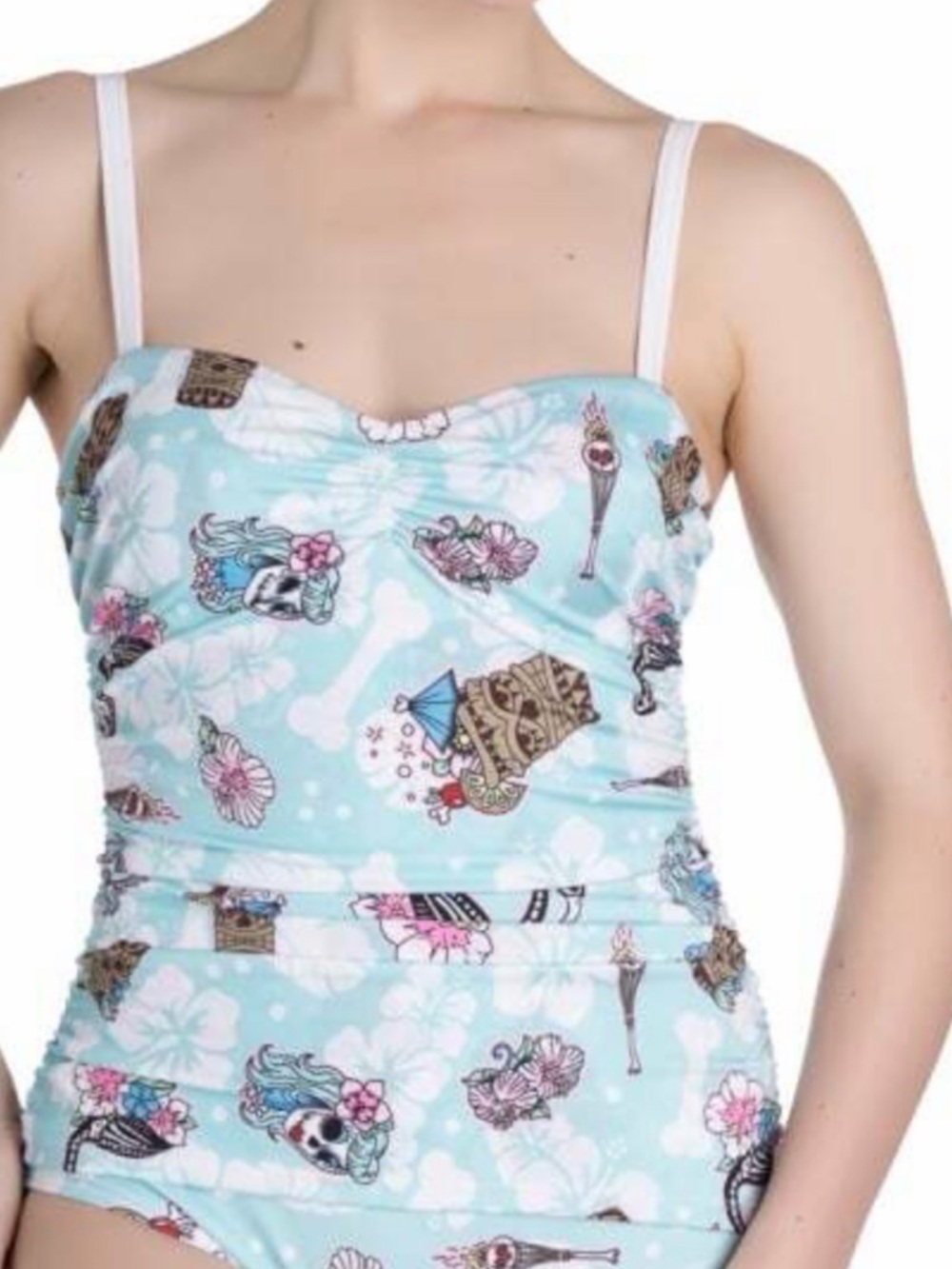 Hell Bunny Suki Tiki Sugar Skull One-Piece Swimsuit Womens small swimsuit - Picture 2 of 3